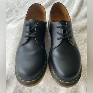 Dr. Martens Black Leather Oxfords with Yellow Stitching